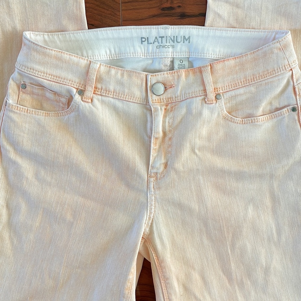 Chico's Peach Color Rhinestone Skinny Mid Rise Jeans - Picture 4 of 7